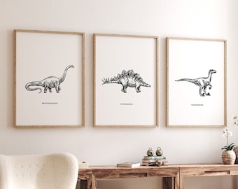 Set of 3 Dinosaur Prints, Dinosaur Decor, Dinosaur Wall Art, Dinosaur Printable, Playroom Decor, Boys Room Wall Art, Dinosaur Wall Art Decor