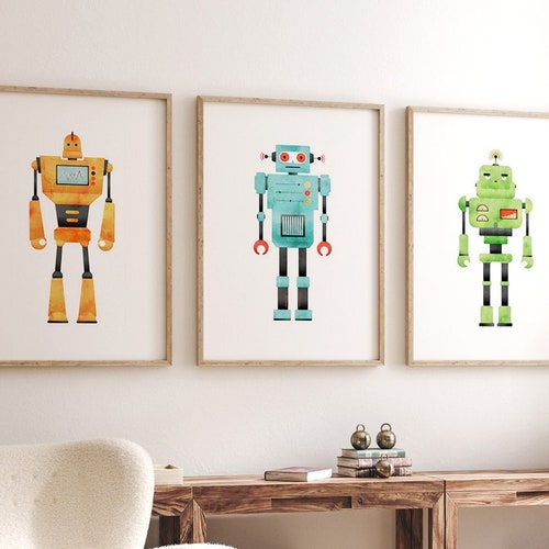 Robot Wall Art Robot Printable Set of 6 Prints Boys Room Etsy
