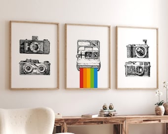 Set of 3 Camera Prints, Vintage Camera Print, Polaroid Poster, Retro Camera Art, Cameras Wall Art, Retro Wall Decor, Gift For Photographer