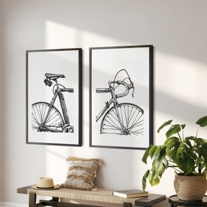 Bike Poster, Bicycle Print, Set of 2 Prints, Bicycle Wall Art, Vintage Bike Print, Modern Bike Art, Retro Bicycle, Bicycle Printable Decor