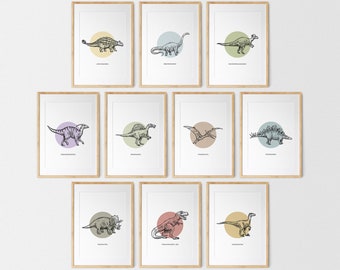 Set of 10 Dinosaur Art Prints, Dino Wall Decor, Boys Room Dinosaur Decor, Kids Gallery Wall Set, Dinosaur Prints, Dinosaur Nursery, Digital