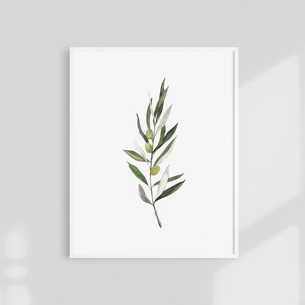 Olive Print, Olive Branch Print, Olive Watercolor, Botanical Wall Art, Kitchen Decor, Green Leaf Print, Green Olive, Farmhouse Decor, Olive