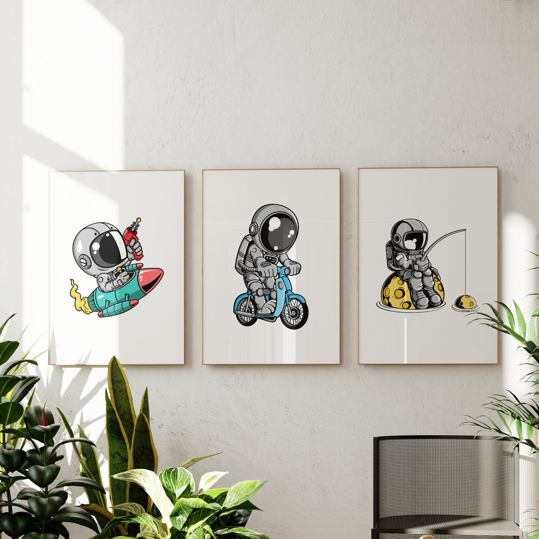 Astronaut Art Set of 3 Prints, Astronaut Nursery, Space Art for Kids ...