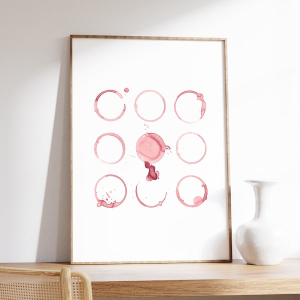 Wine Print, Wine Stains, Red Wine Poster, Kitchen Art, Wine Printable, Wine Lover Gift, Rosé Wine Decor, Dining Room Wall Art, Watercolor