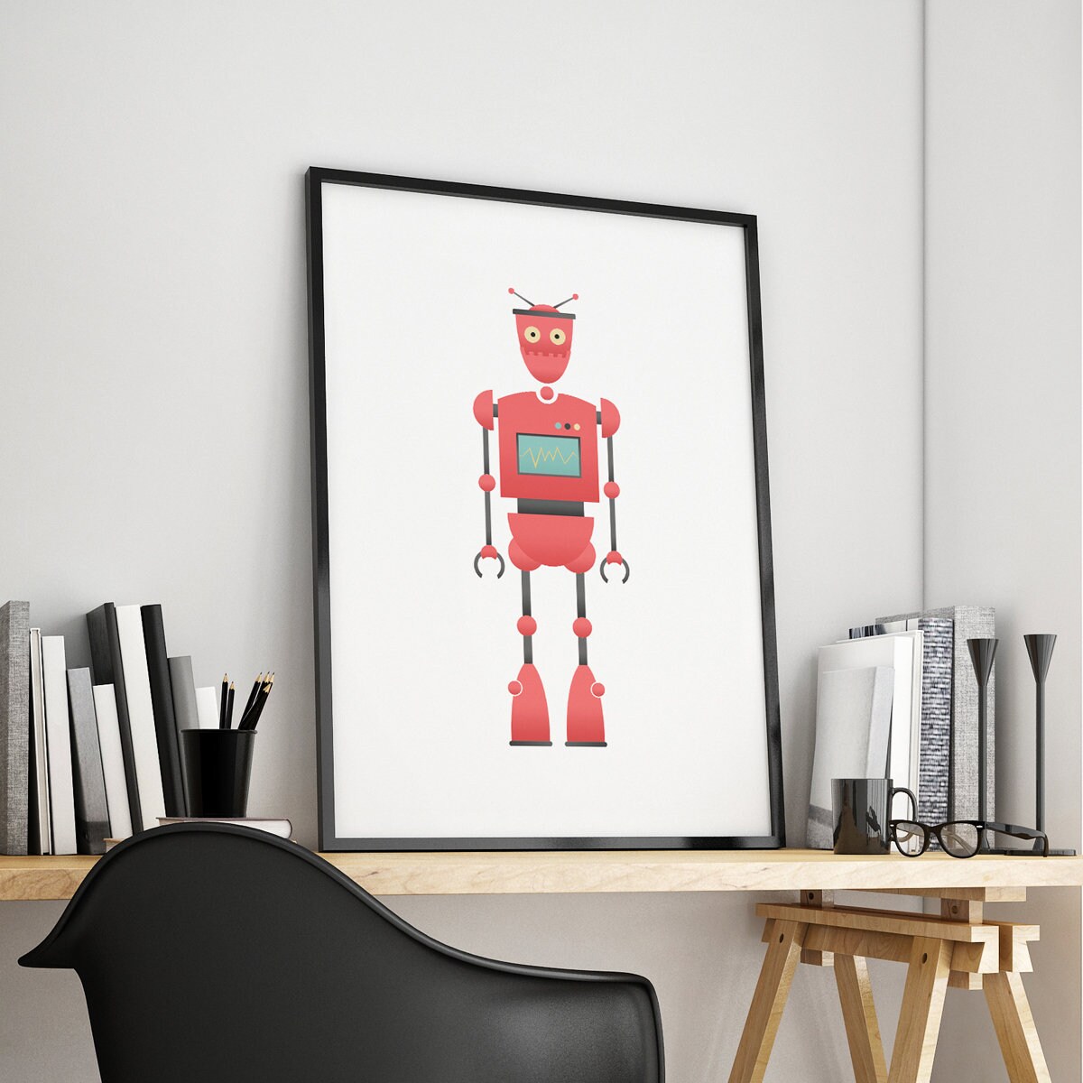 Robot Wall Art Set of 2 Prints Robot Kids Room Decor Robot Etsy