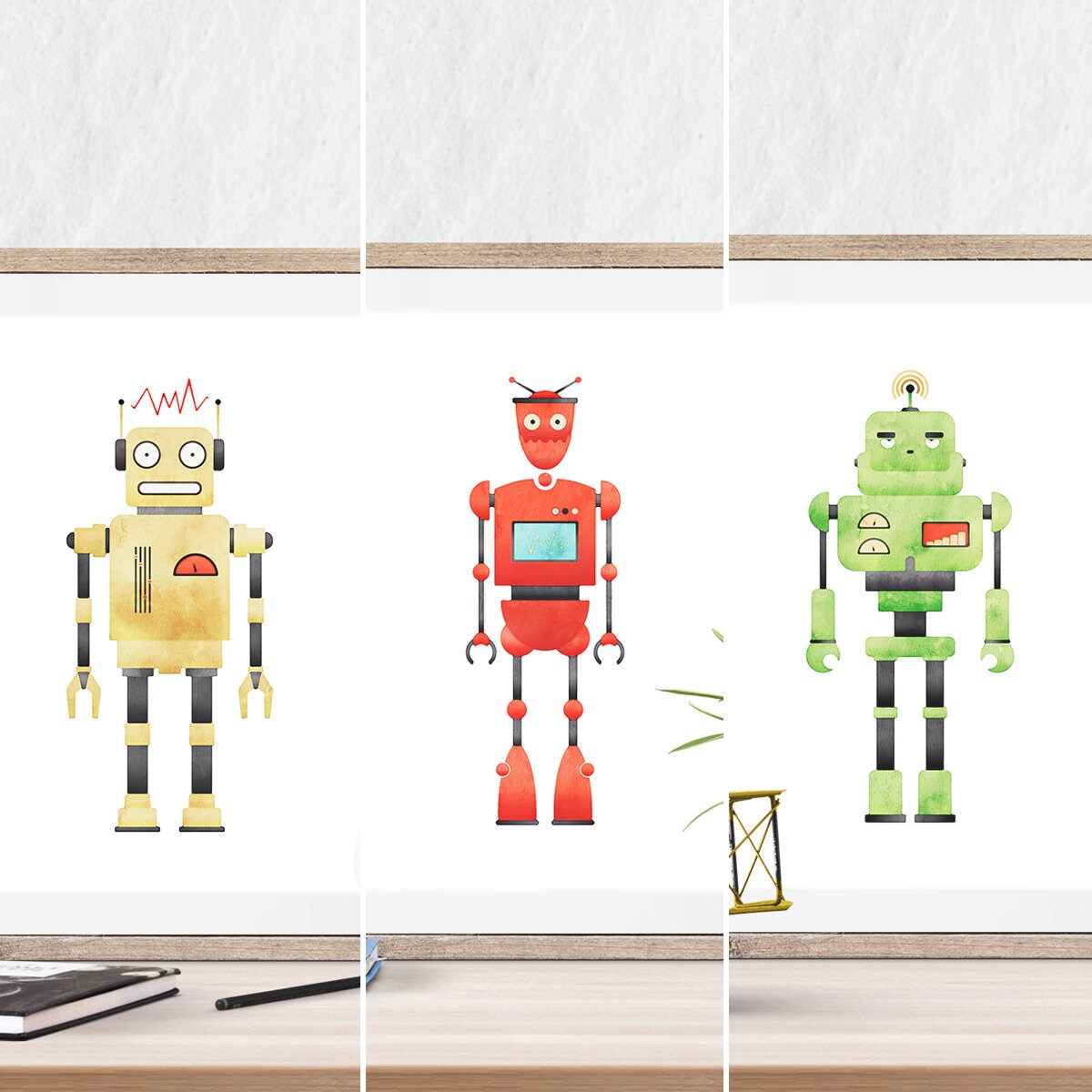 Robot Wall Art Robot Printable Set Of 6 Prints Boys Room Etsy