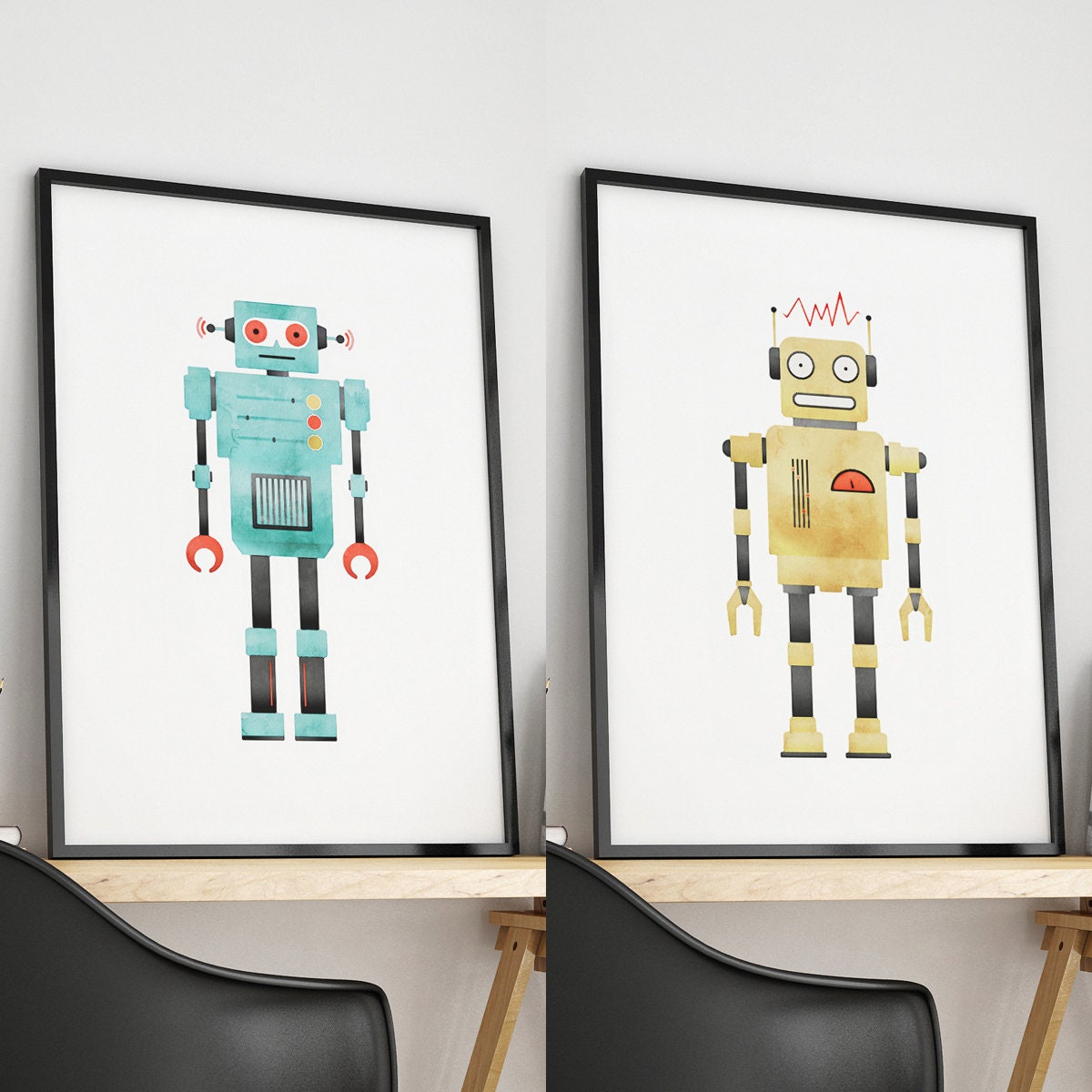 Robot Wall Art Robot Printable Set Of 6 Prints Boys Room Etsy