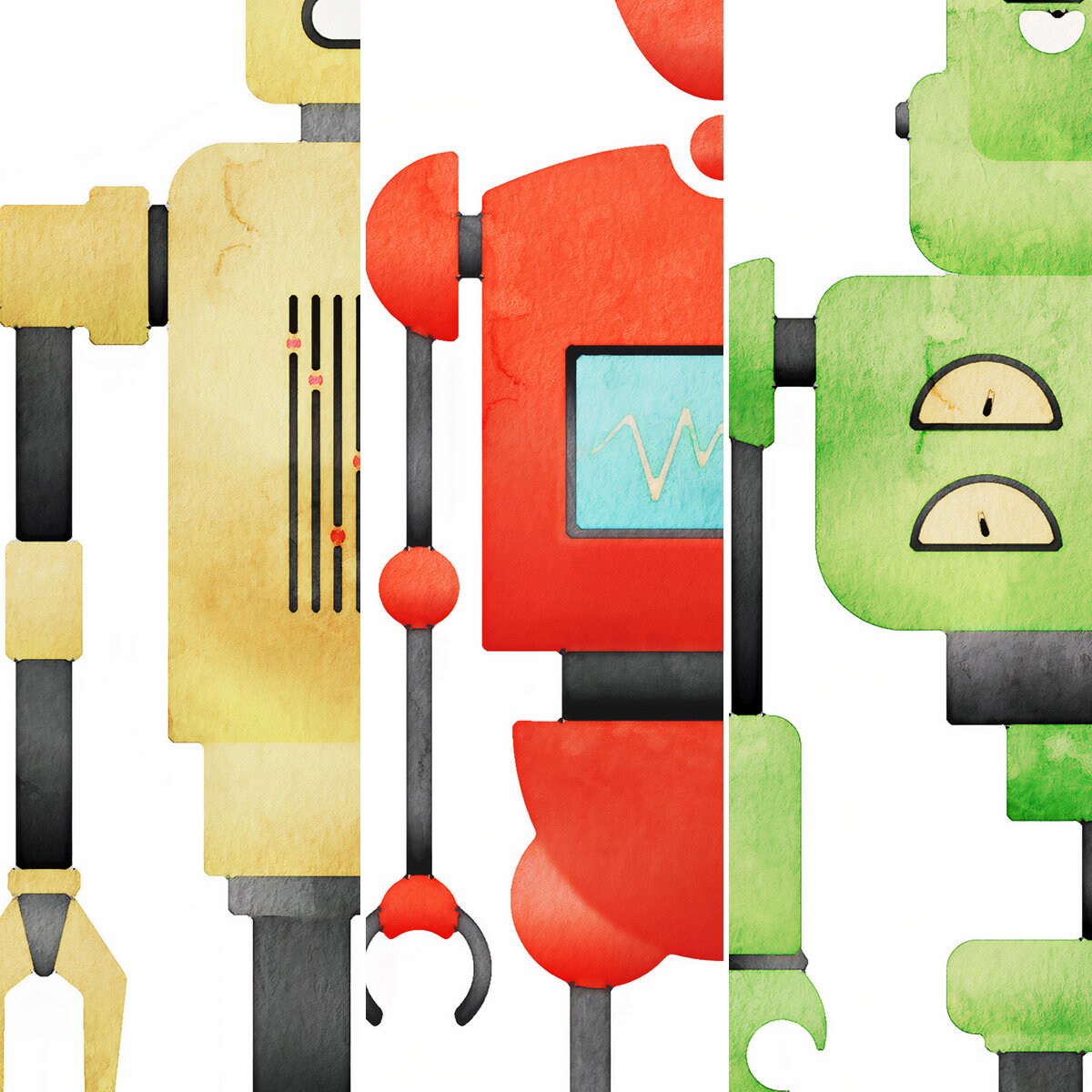 Robot Wall Art Robot Printable Set Of 6 Prints Boys Room Etsy