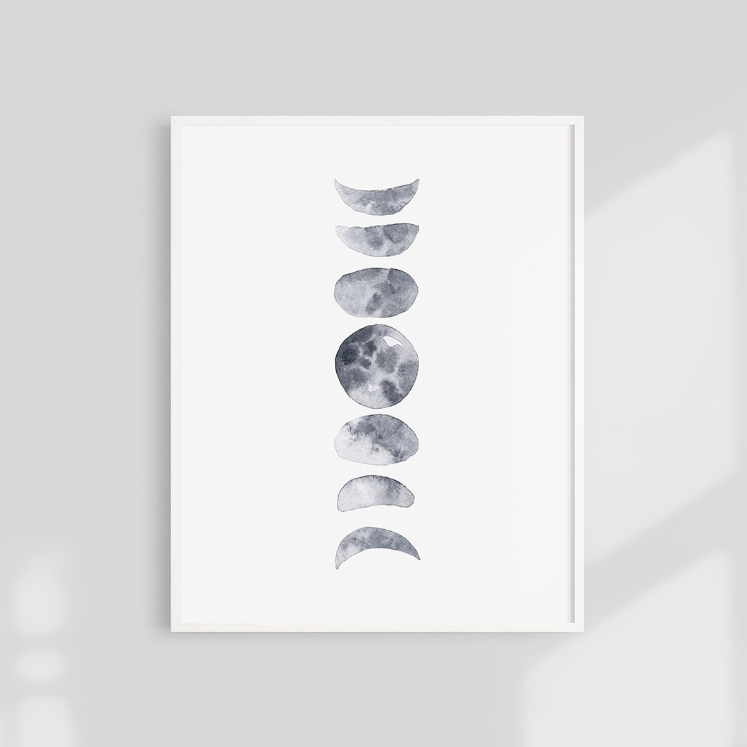 Moon Phases Print, Moon Printable, Moon Watercolor, Lunar Phase Decor, Celestial Wall Art, Moon ...