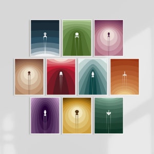 Impresión de ciencia ficción, arte de pared espacial, juego de 10 impresiones, póster de viaje de ciencia ficción, impresión de nave espacial, póster espacial de la NASA, arte de pared minimalista, arte para habitación de niños