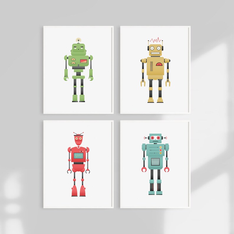 Kids Robot Art Robot Room Decor Robots Wall Art Set of 4 Etsy