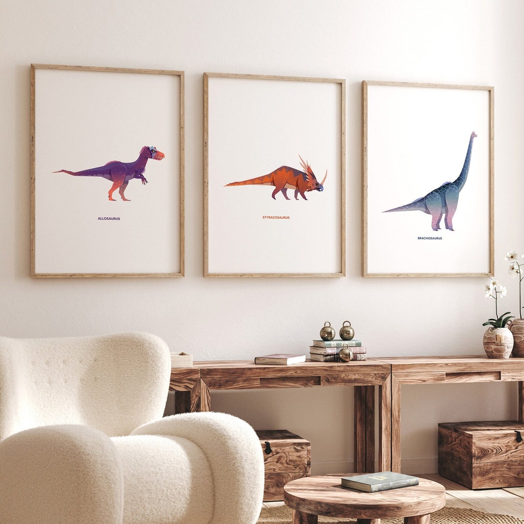 Dinosaur Wall Art Set of 3 Prints, Kids Room Decor, Dinosaur Printable ...