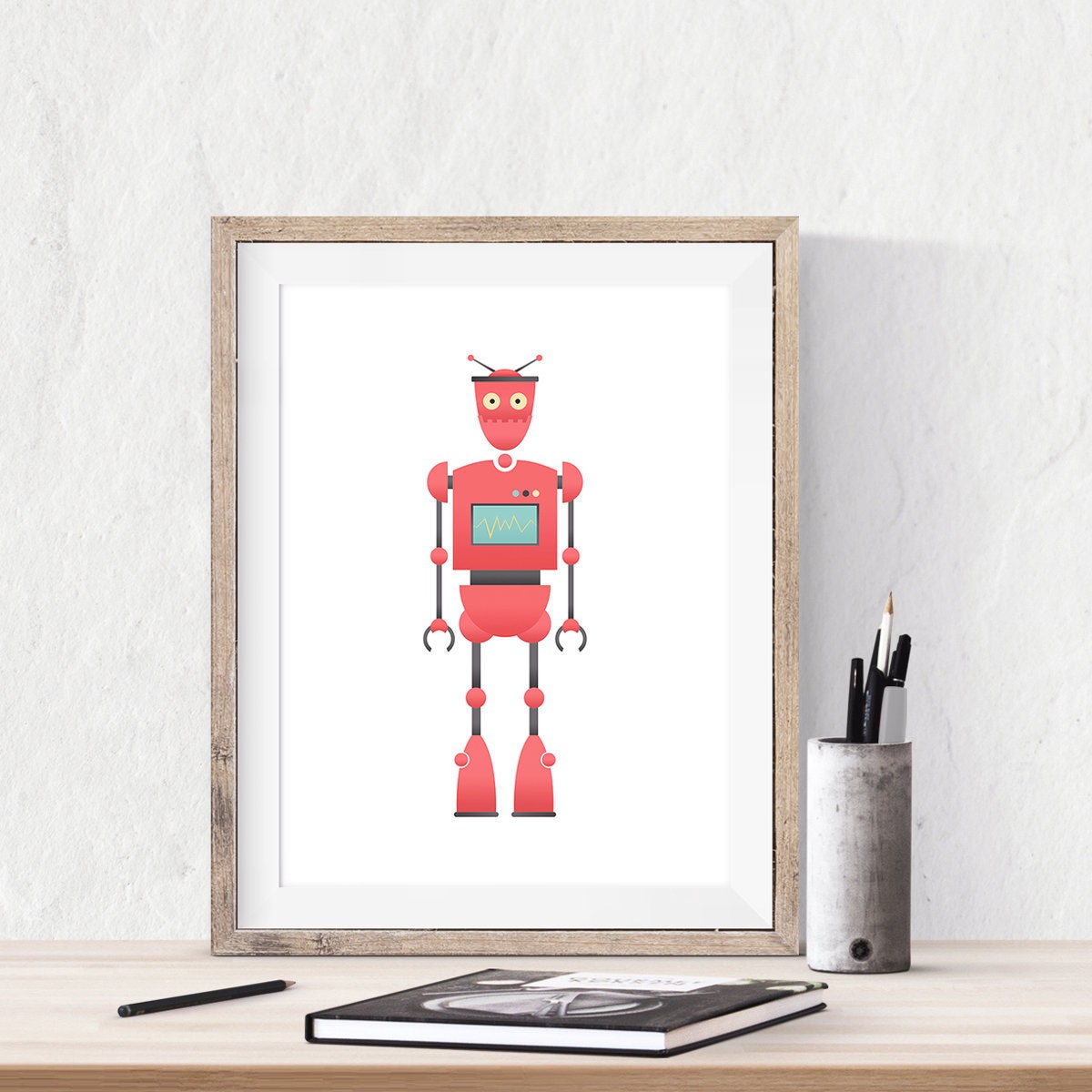 Robot Wall Art Set of 2 Prints Robot Kids Room Decor Robot Etsy