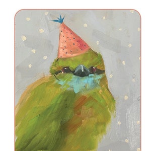 Carte unique. Oiseau fantaisiste. Carte amusante, anniversaire, toute occasion. Enveloppe incluse. 4,25" x 5,5" plié, intérieur vierge par LucyGracie Studios