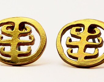 Large Pre Columbian Gold Plated Penacho de Plumas Earrings