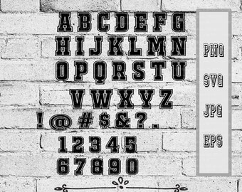 Varsity letters numbers svg, College Letter Sports Number Clip Art, Style Jersey Bold & Grunge font, Svg Png Jpg Eps, Instant Download