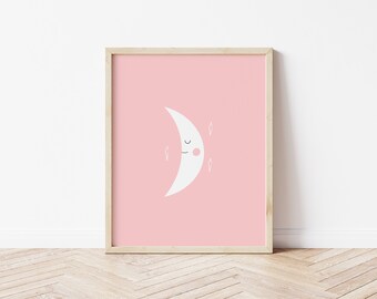 moon nursery wall art, nursery wall decor, moon whimsical illustration, nursery printable, digital download