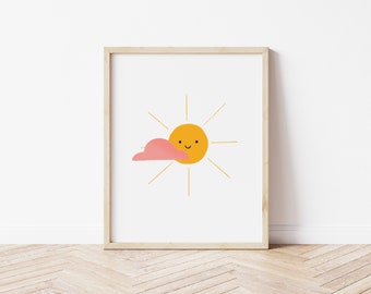 sunshine nursery illustration, sunshine children's artwork, nursery printable, digital download