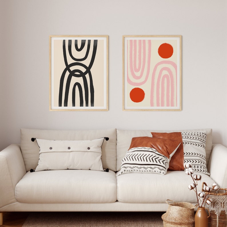 Pink and Red Shapes Wall Art, Printable Wall Art, Boho Wall Art ...