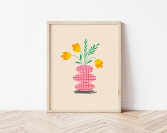 original illustration printable wall art, digital download, flowers in vase, aesthetic printable wall art