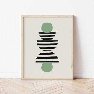 sage green abstract striped shapes print, printable wall art, neutral wall art, modern wall art, minimalist art, digital download image 1