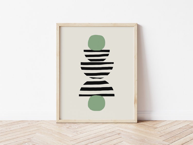 sage green abstract striped shapes print, printable wall art, neutral wall art, modern wall art, minimalist art, digital download image 1