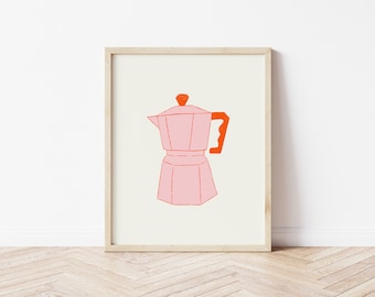moka pot coffee illustration, coffee maker illustration, printable wall art, coffee art, digital download