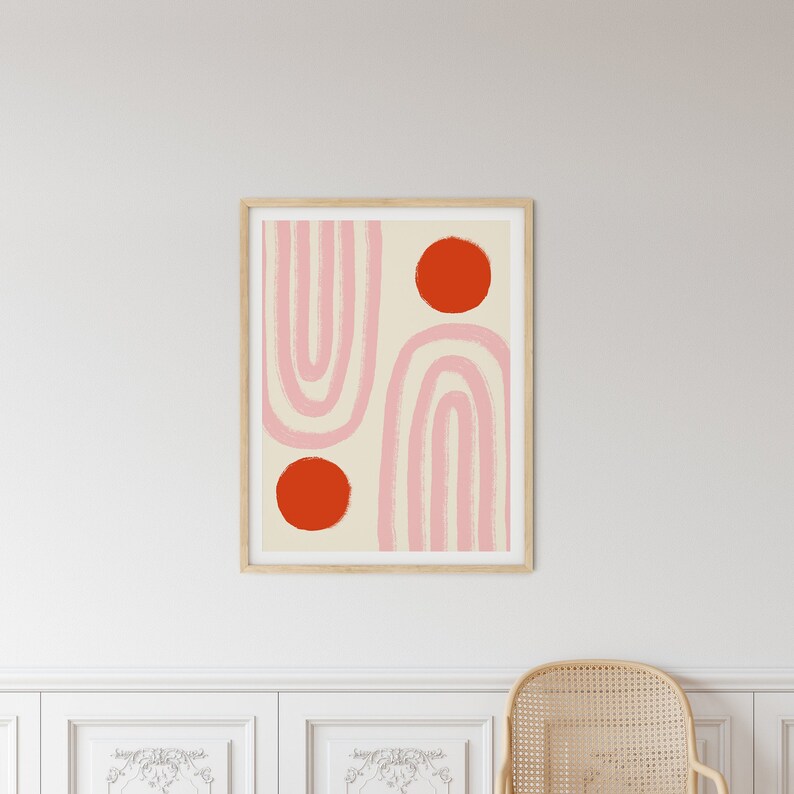 Pink and Red Shapes Wall Art, Printable Wall Art, Boho Wall Art ...