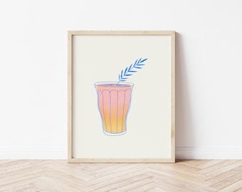 ilustración original, arte de pared imprimible, arte de pared de bebida de verano, ilustración de vidrio de picardía, descarga digital