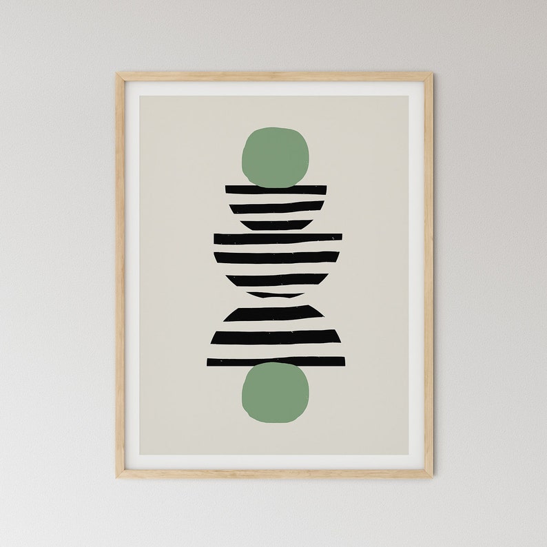 sage green abstract striped shapes print, printable wall art, neutral wall art, modern wall art, minimalist art, digital download image 2