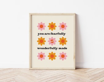 you are fearfully and wonderfully made print, biblical printable wall art, christian wall art, digital download, instant download