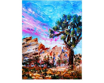 Joshua Tree Original Painting Oil National Park California Artwork By UVIRCOLOR Impasto Desert landscape