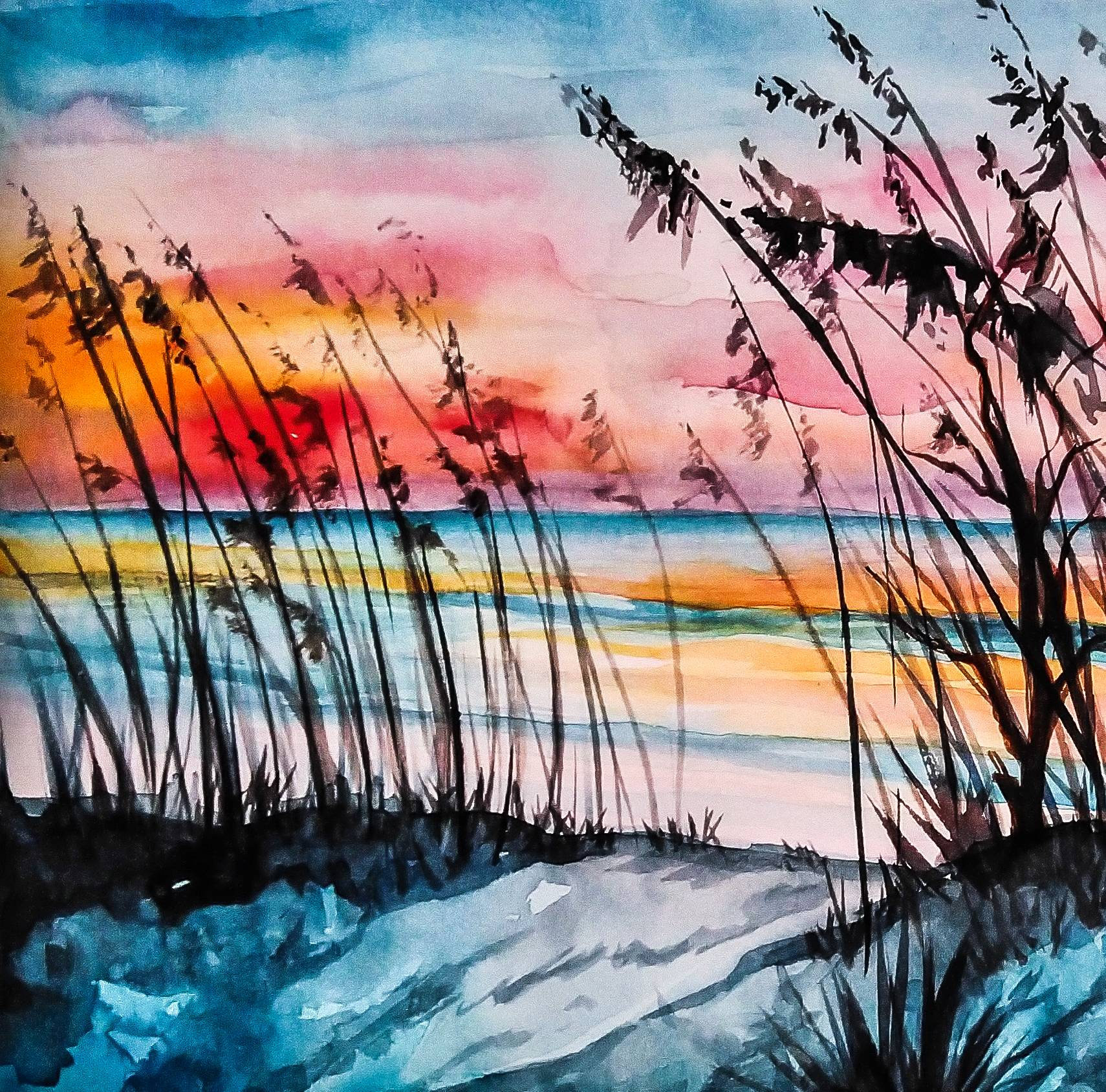 Sunset Painting Seascape Original Art Watercolor Wall Art | Etsy