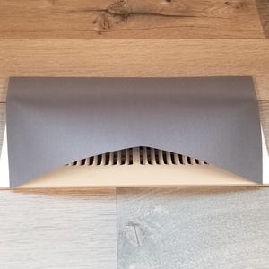 Grey EcoSail Auto Close Air Deflector for Steel floor vents, Works like a Sail to Block AC loss thru vent-Works under Sofa/Blinds-Stops Dirt