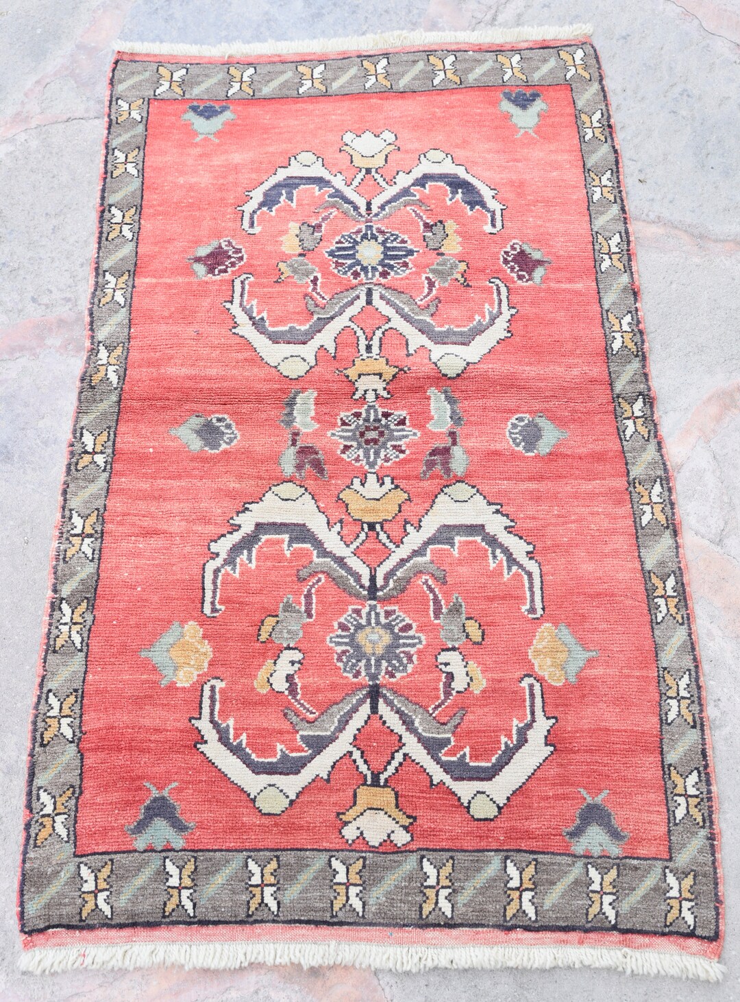 Red Oriental Rug, Oushak Carpet Rug, Vintage Turkish Rug, Handmade