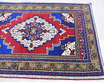 Oriental Turkish Rugs, Handmade Vintage Turkish Rugs, Bohemian Vintage Rugs, Oushak Rugs, Blue Red Colored Rugs, Rugs,