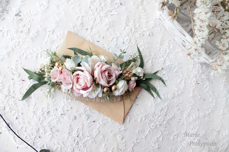 fall wedding hair comb Blush boho bridal hair comb rustic wedding comb flower comb ivory off white greenery hair piece bridal comb