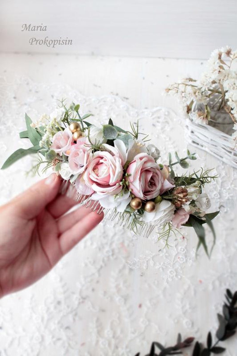 fall wedding hair comb Blush boho bridal hair comb rustic wedding comb flower comb ivory off white greenery hair piece bridal comb