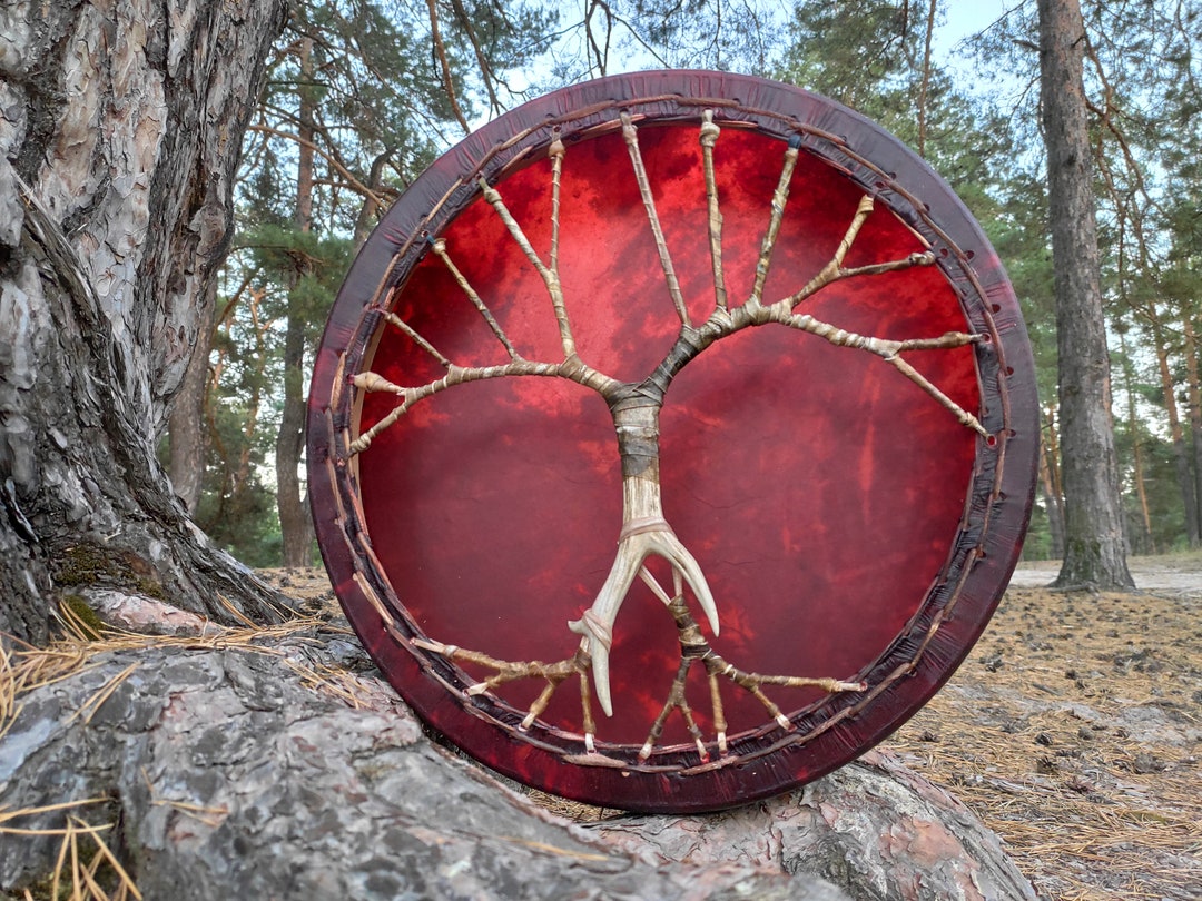 Shamanic Frame Drum 18' Ethnic Tambourine. Viking Ritual Tool. Sacred