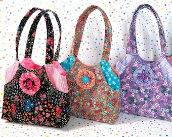 Girls Floral Print Quilted Handbag, Larger Size with Yoyo Flower, Spring Summer, Gift