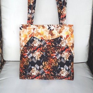 Autumn Floral Tote Bag – Fall Leaves Print Purse, Orange & Brown Handbag, Fabric Shoulder Bag, Thanksgiving Gift for Her