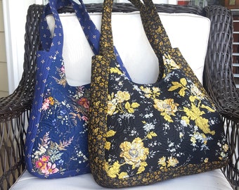 Top Handle Bag,  Quilted Hobo Shoulder Bags, Medium or Large Tote Bag, for Travel or Shopping, Colorful Floral Purses