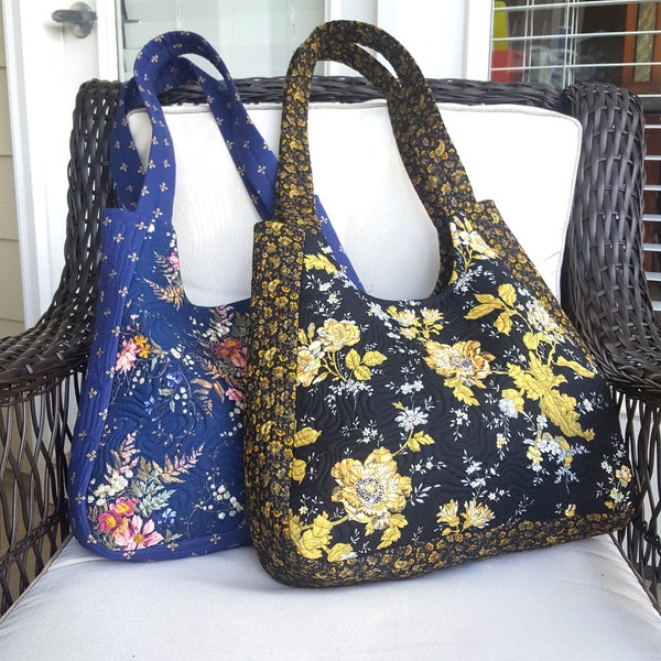 Top Handle Bag,  Quilted Hobo Shoulder Bags, Medium or Large Tote Bag, for Travel or Shopping, Colorful Floral Purses