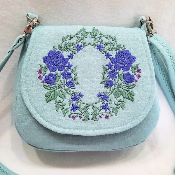 Crossbody Handbag, Embroidered Dressy Purse, Spring Colors, Summer Gift, Green Linen Purse