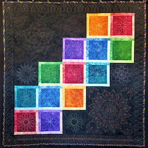 Rainbow Quilted Wall Hanging, Modern Colorful Textile Art Home Decor