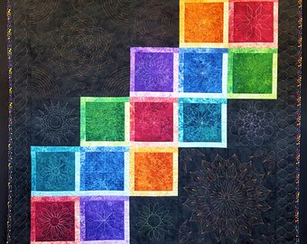 Rainbow Quilted Wall Hanging, Modern Colorful Textile Art Home Decor
