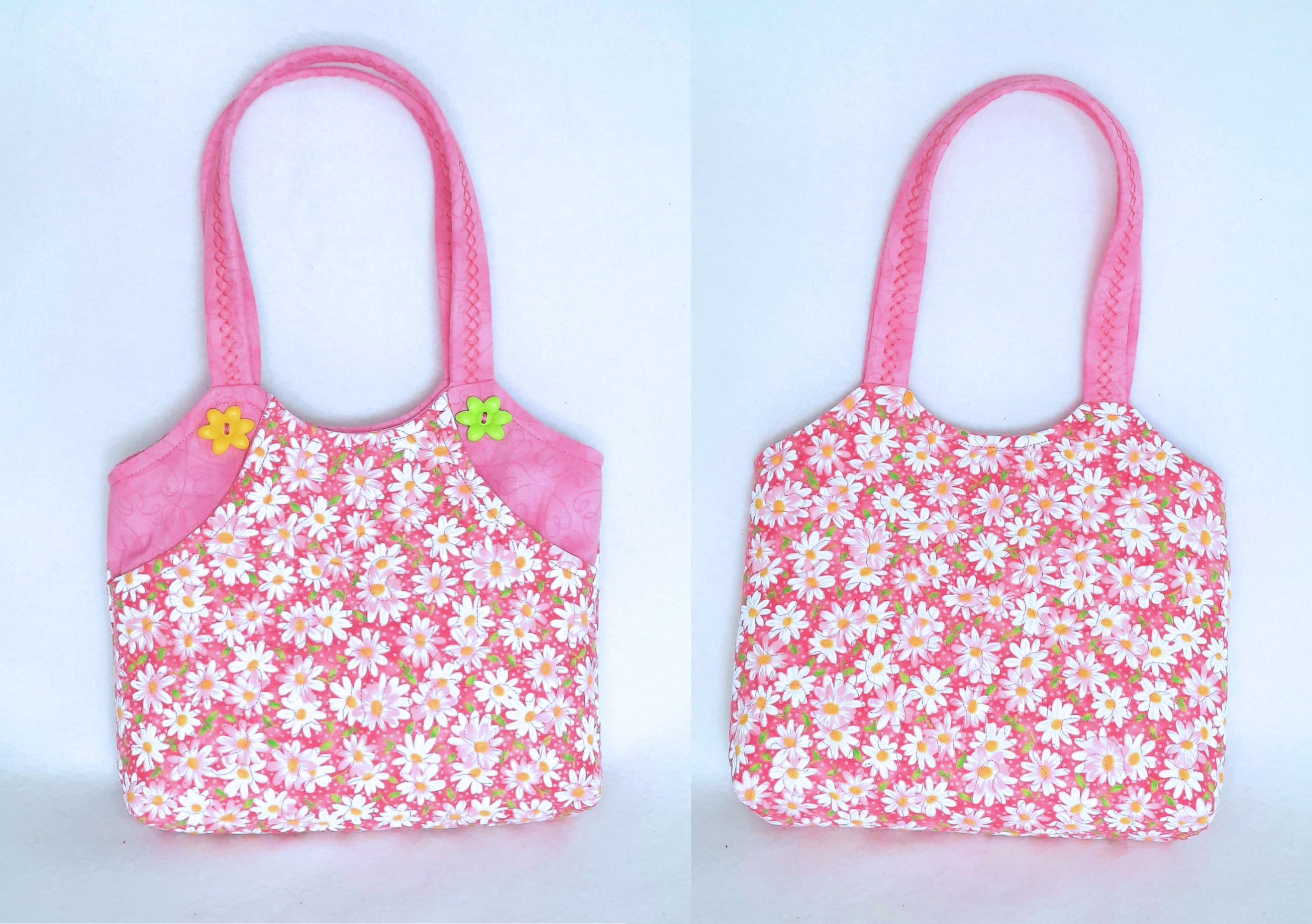 Pink Little Girls Quilted Handbags, Colorful Floral Print Mini Purses ...