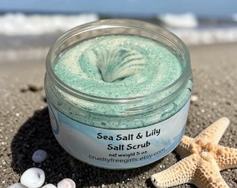 Sea Salt & Lily Salt Scrub | Exfoliating Body Polish | Fresh Coastal Spa Scent
