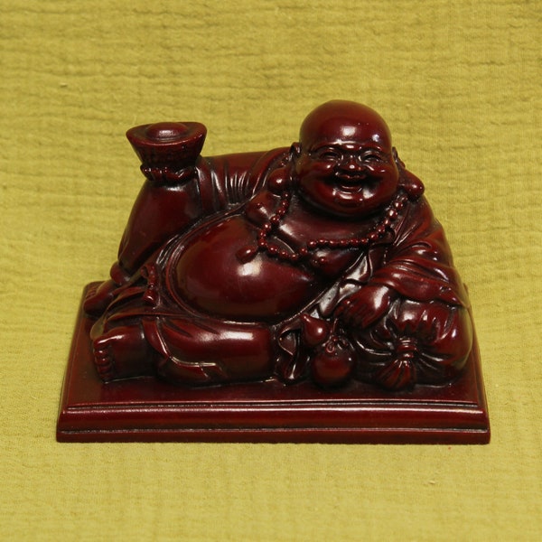 Dark Red Resin Hotei Laughing Buddha Paperweight / Figurine