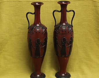 A pair of Antique Wilhelm Schiller & Sohn Terracotta Vases - Antique Red